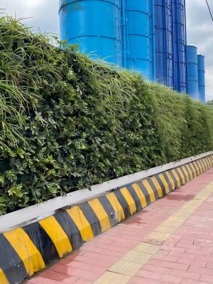 Green plant artificial turf enclosure + concrete pedestals