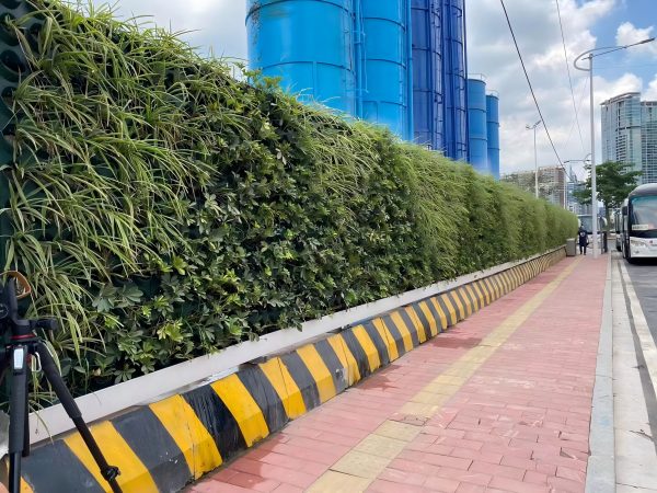 Green plant artificial turf enclosure + concrete pedestals