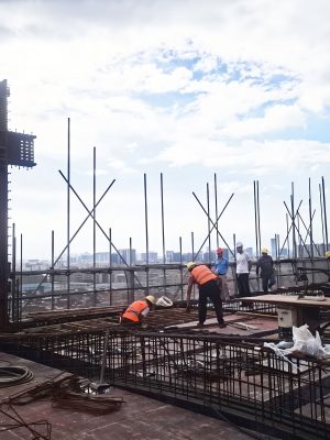 Construction site of steel columns and steel beams in Guangzhou