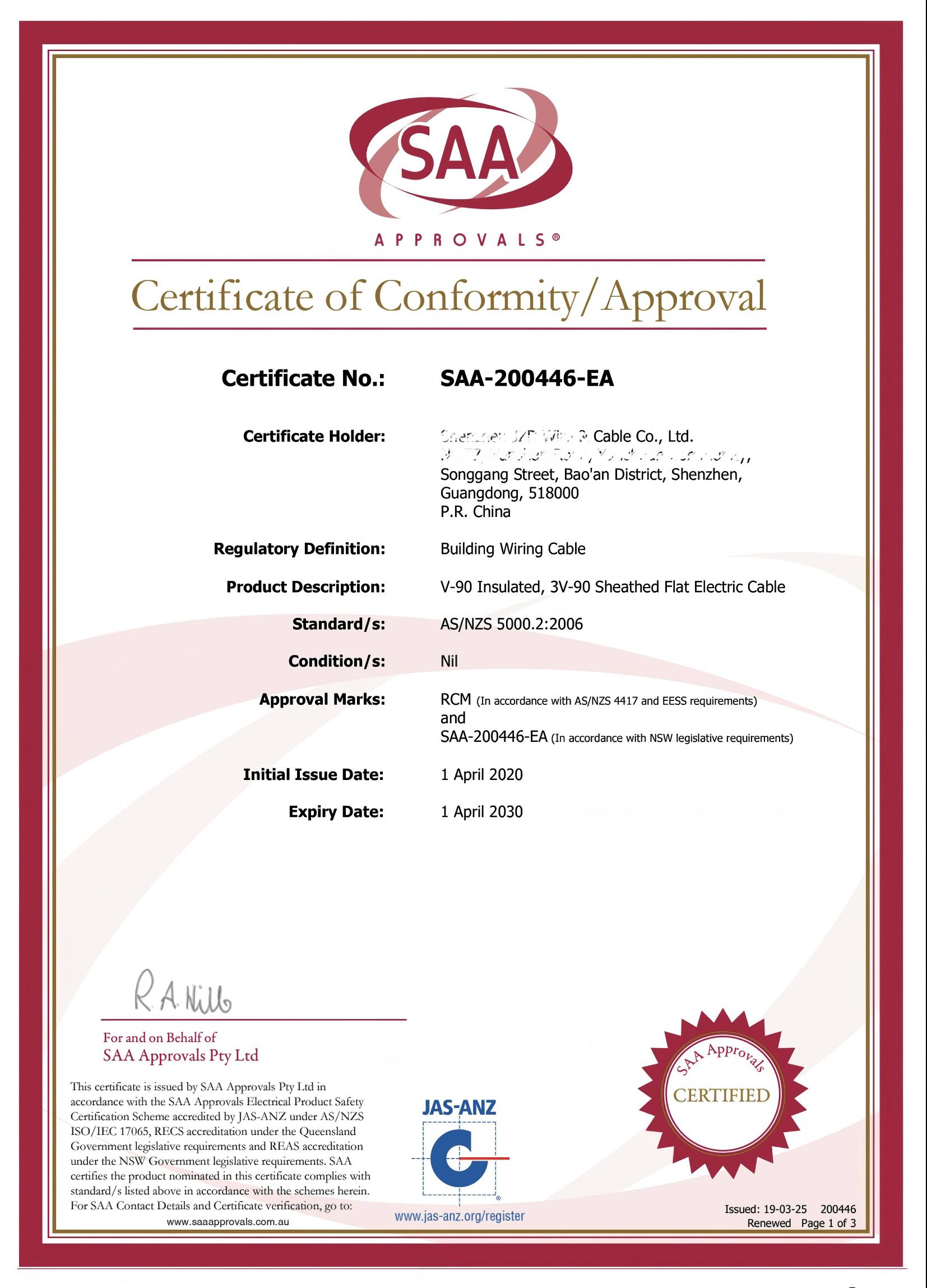 SAA Certificate Summary - 721