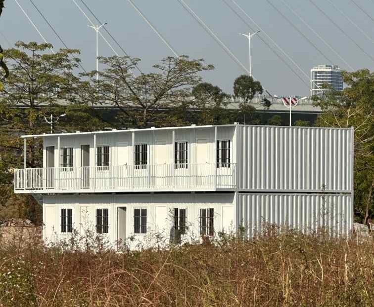 industrial exterior design of stacked container homes