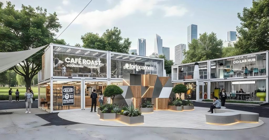 urban community commercial space built with modular container buildings