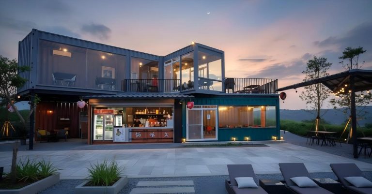 night view container restaurant dining area