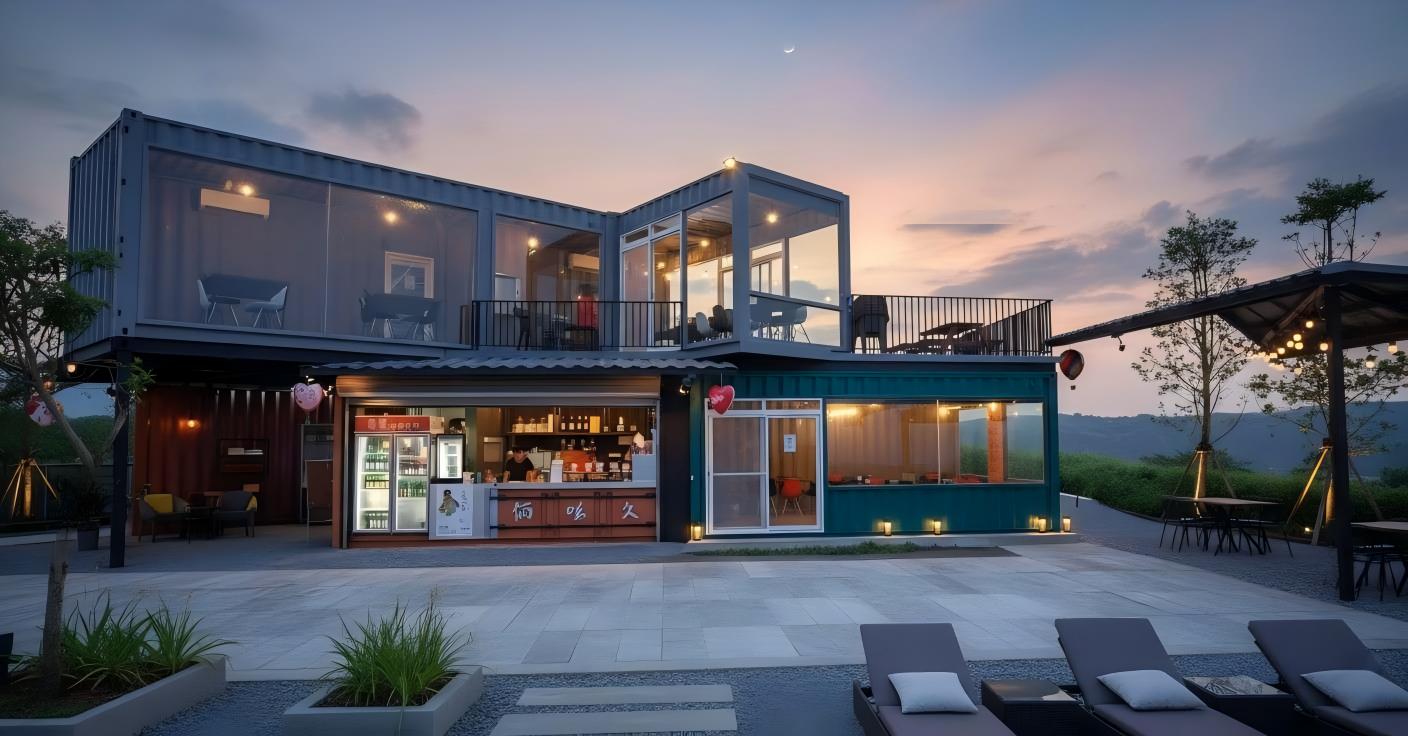night view container restaurant dining area