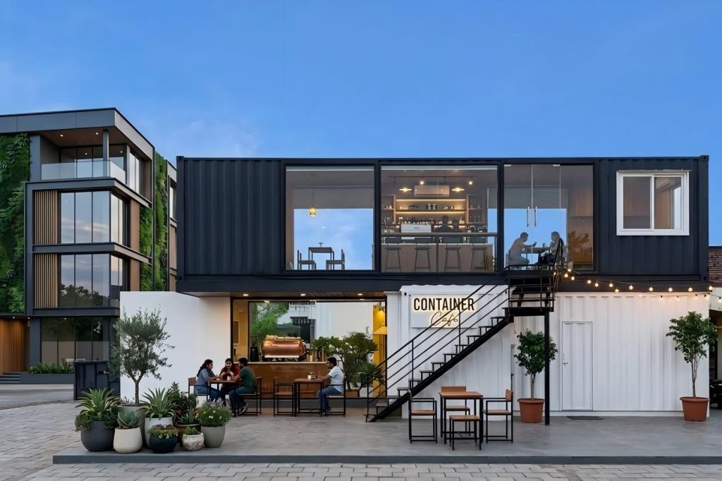 Urban industrial container café attracting young people