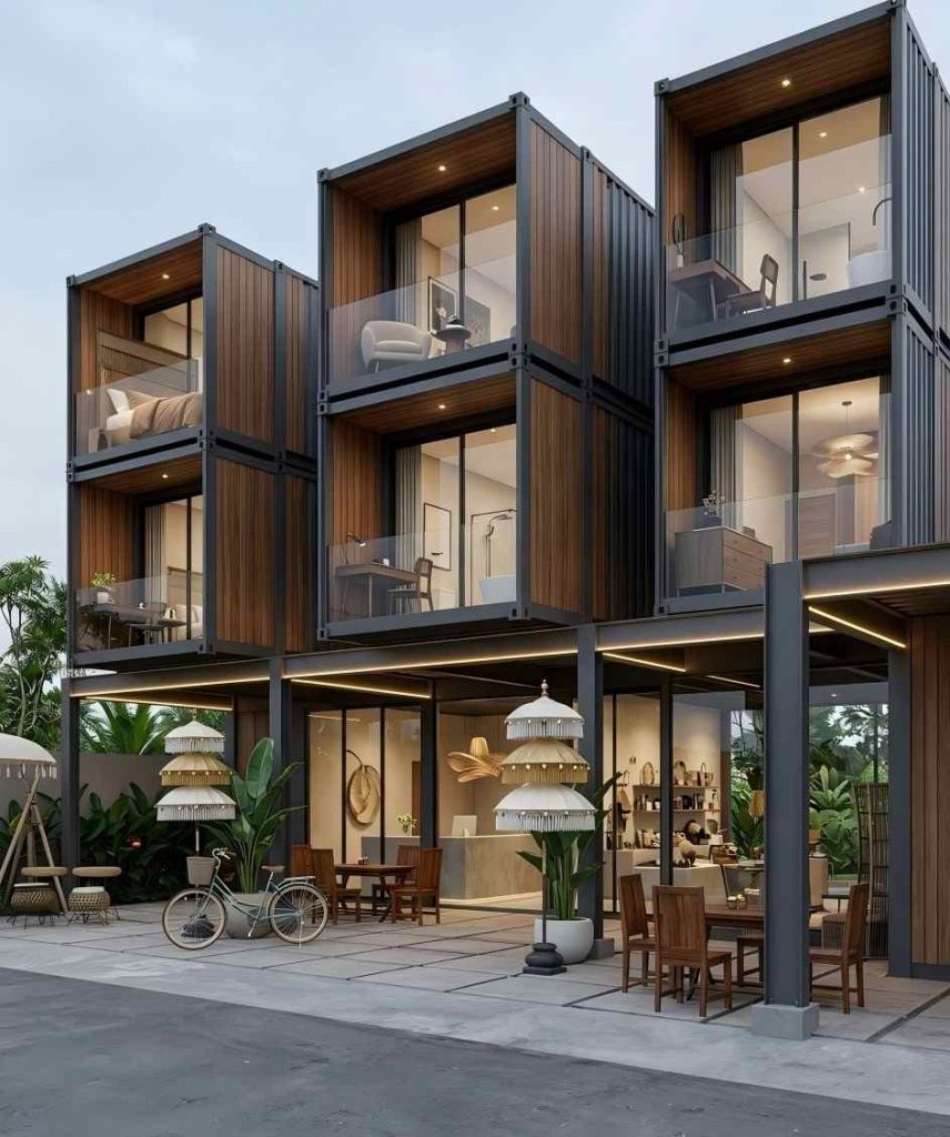 luxury modular container hotel exterior