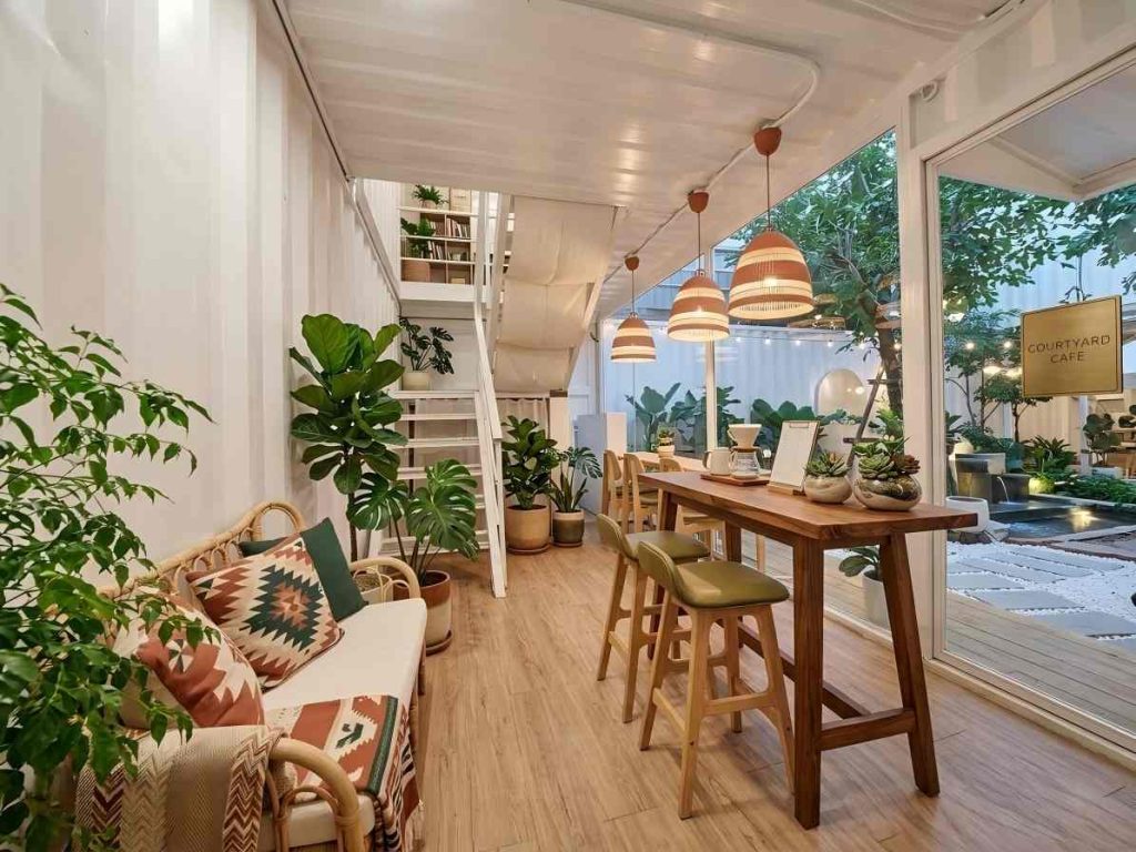 two story container coffee shop interior