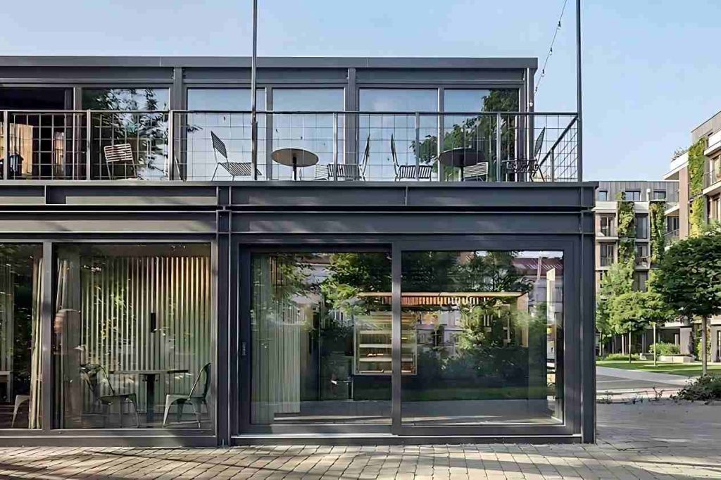 prefab container café terrace view