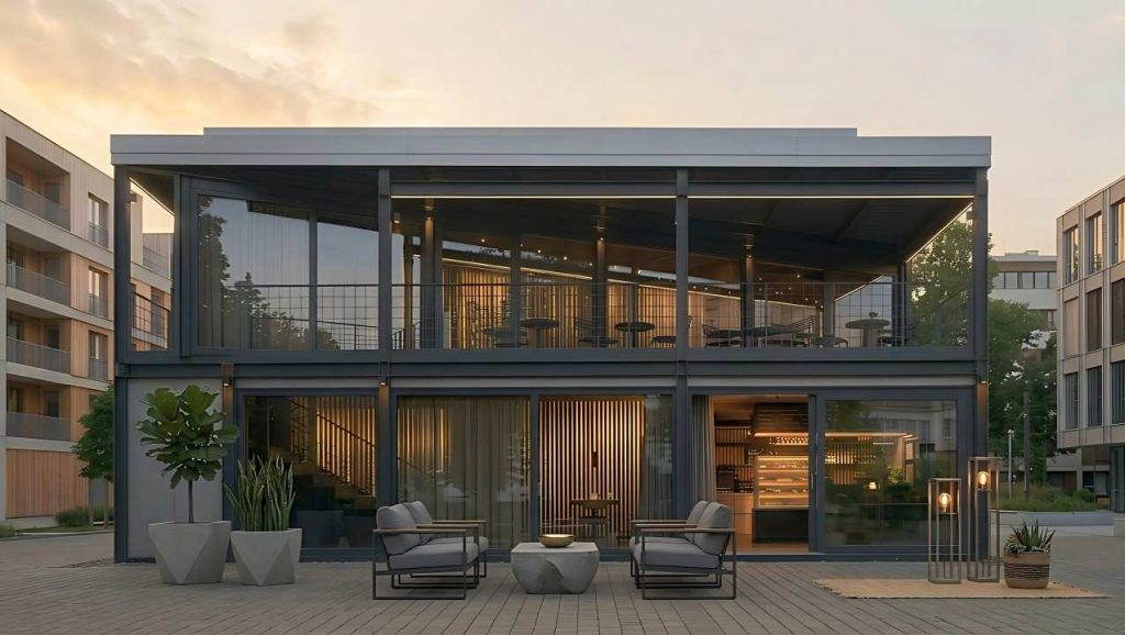 stacked container coffee shop industrial design