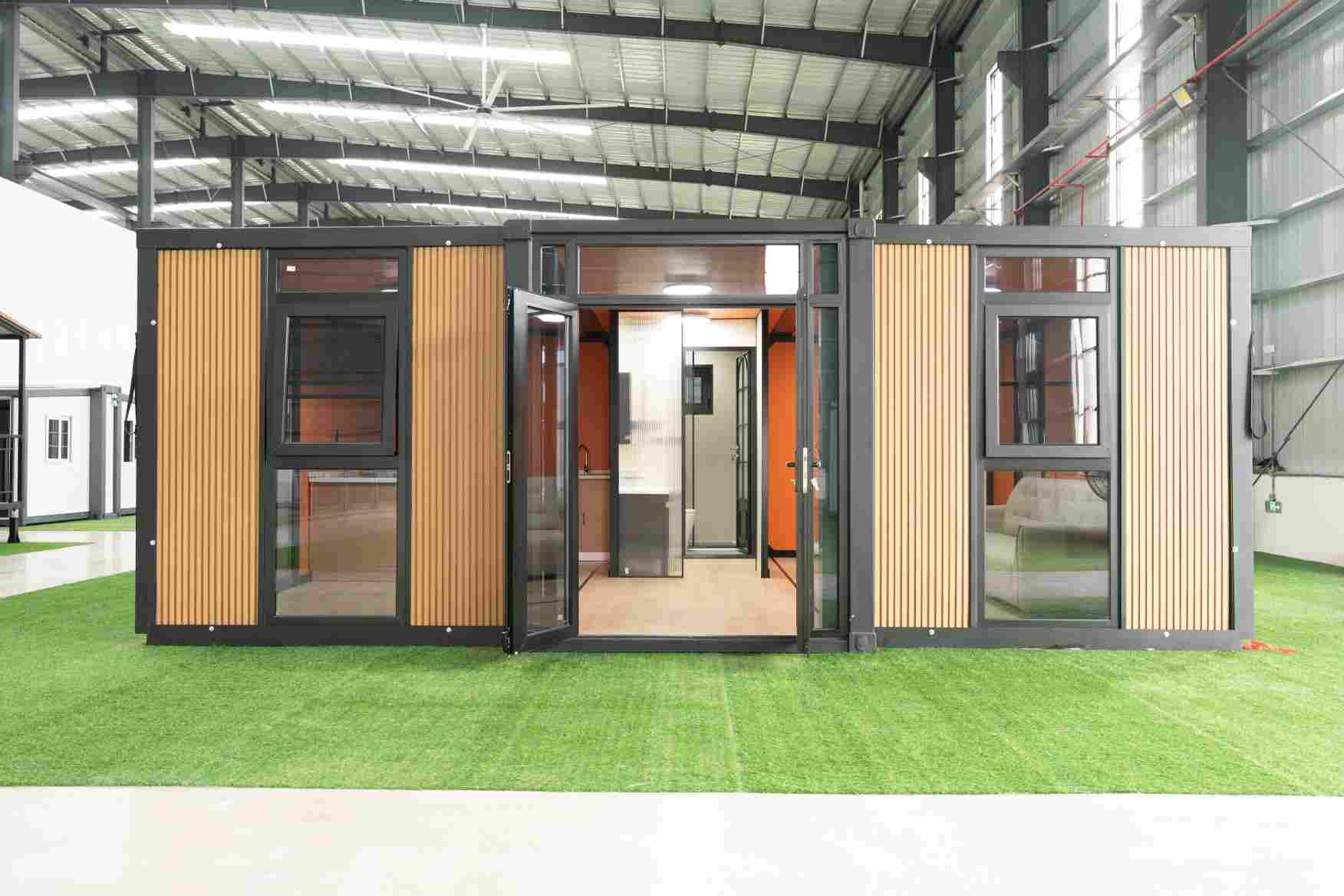 _DSC2109 20-foot expandable container with a wood-look exterior and glass walls