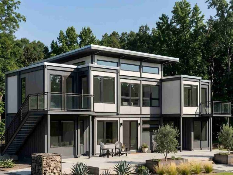 Custom two-story steel structure container villa with contemporary architecture and spacious outdoor living areas