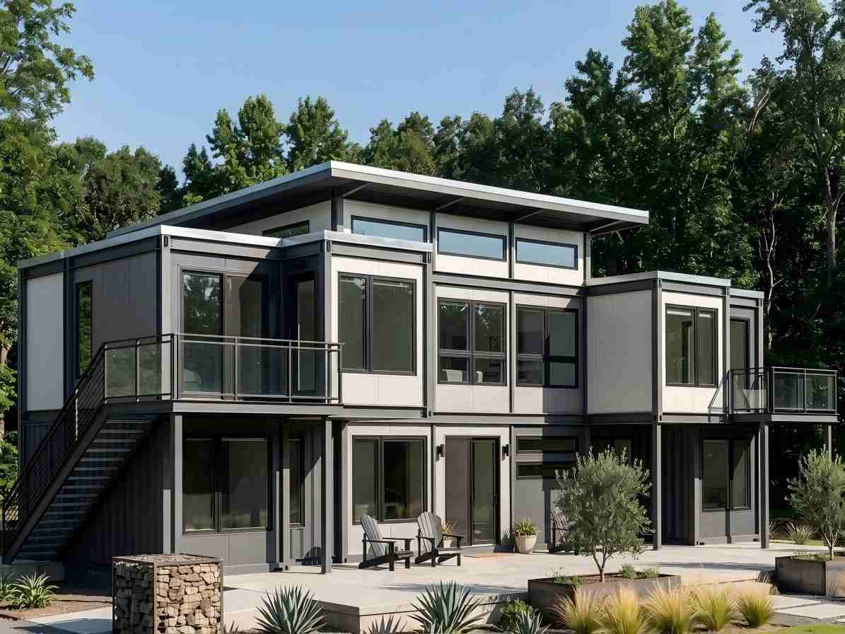 Custom two-story steel structure container villa with contemporary architecture and spacious outdoor living areas