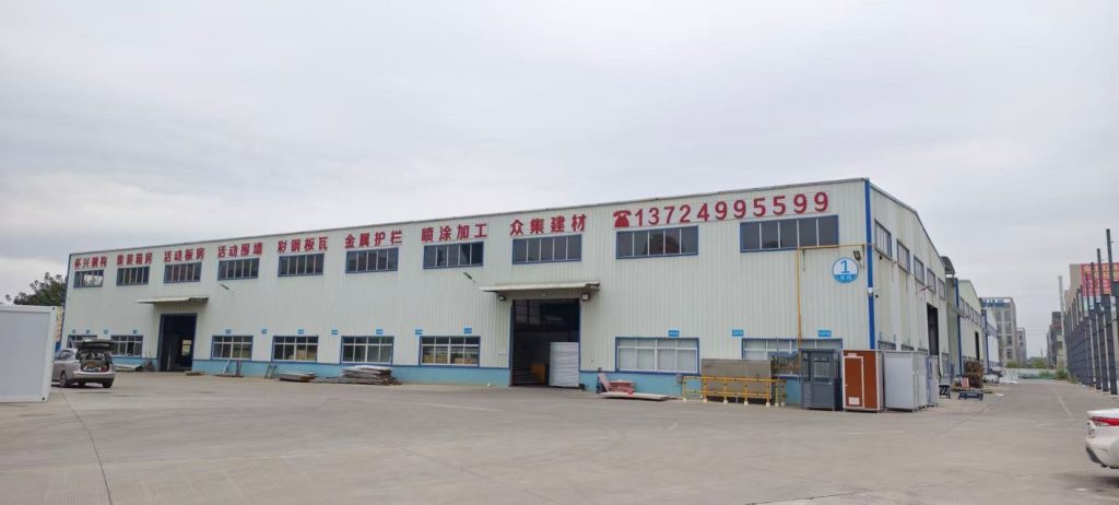Production workshop of a Chinese steel-structure container house manufacturing plant