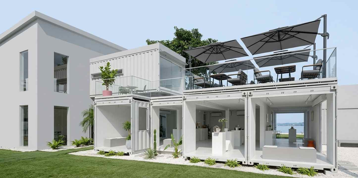 Stacked Container Units Create Modern Commercial and Leisure Spaces