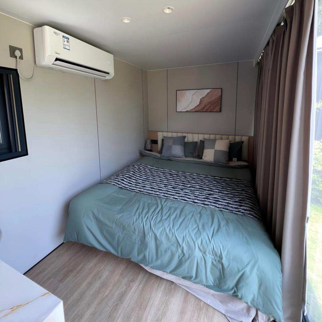 Interior design of a double bedroom in an Apple Cabin modular home